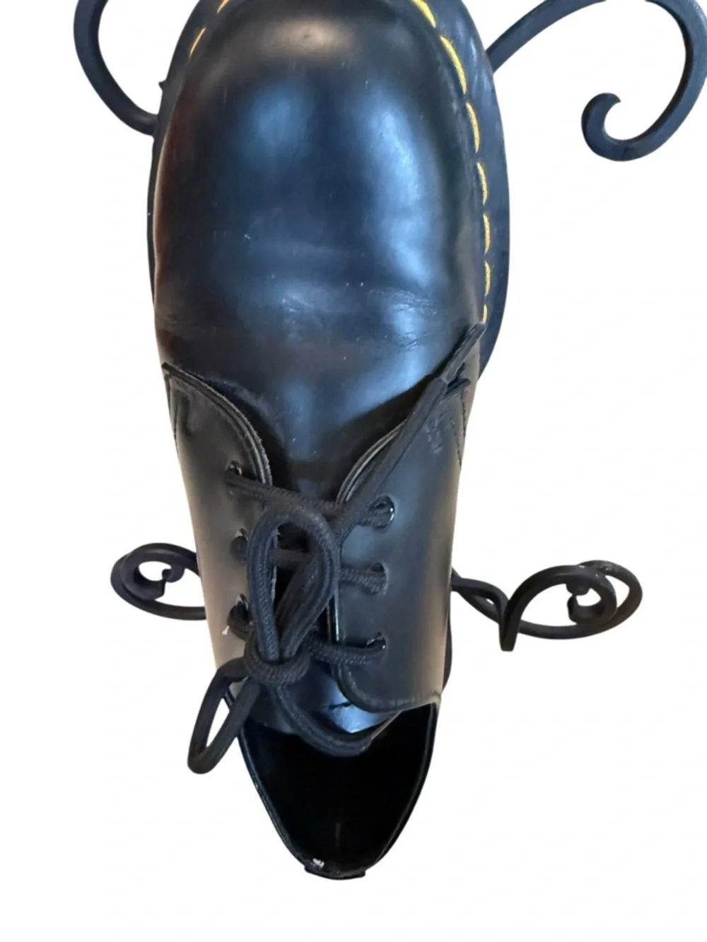 Dr Martens  Men's Black Lace-Up Platform Shoes with Yellow Stitch Detail